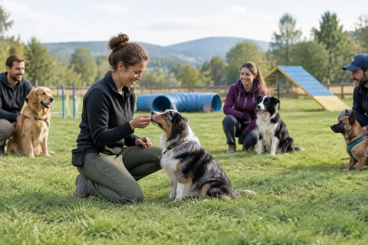 Groupe de chiens et de propriétaires participant à une séance d'éducation canine
