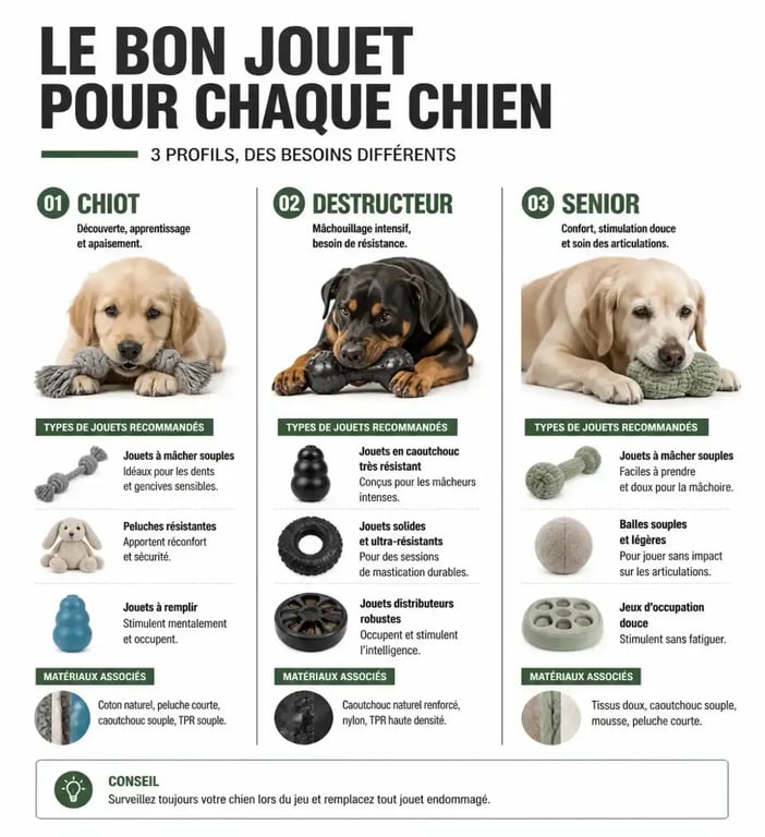 Infographie des jeux des chiens selon le profil et l'âge