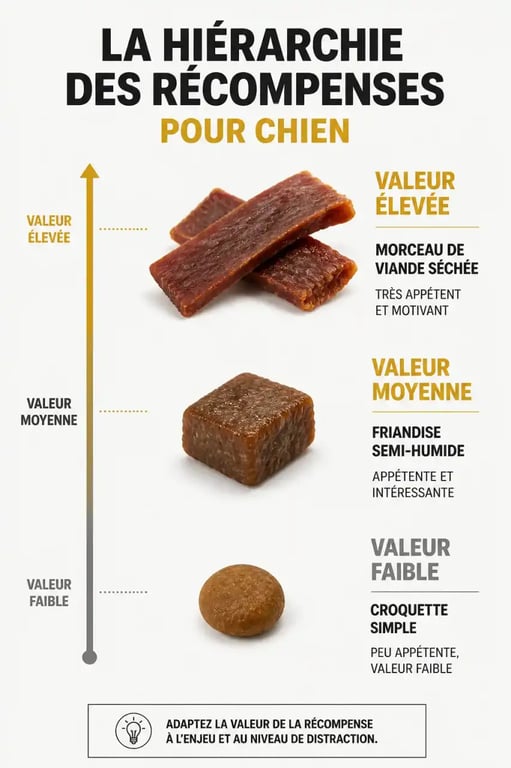 Infographie sur la hiérarchie des friandises pour l'éducation canine