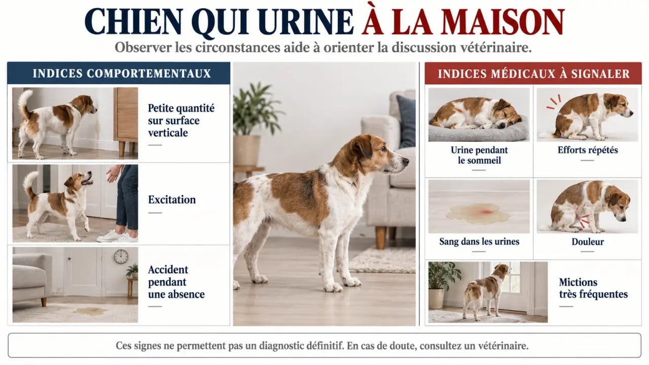 Chien qui urine dans la maison : signaux comportementaux et signes médicaux à reconnaître