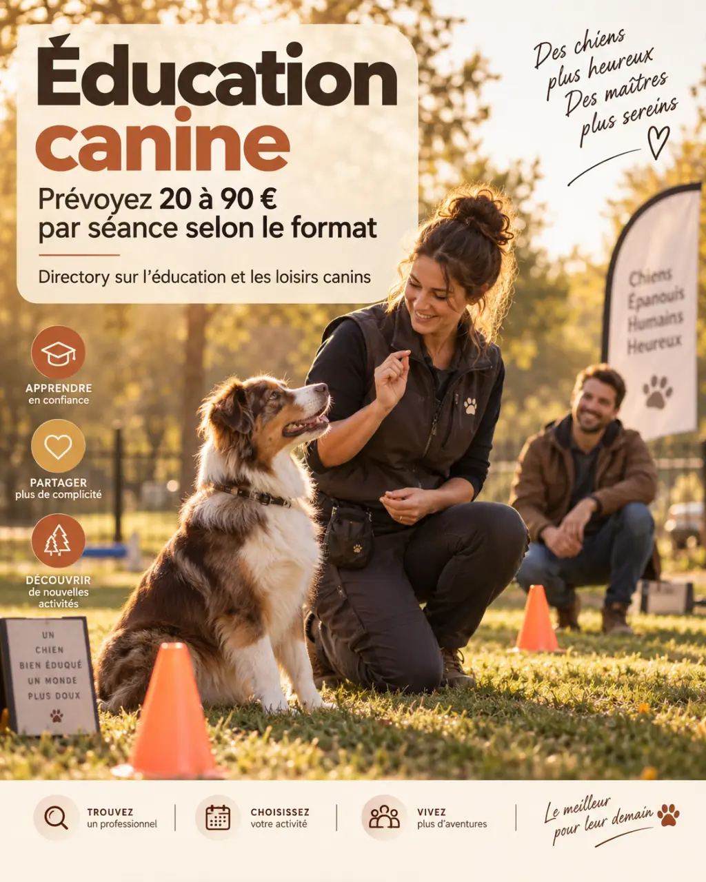 Éducation canine : prévoyez 20 à 90 € par séance selon le format