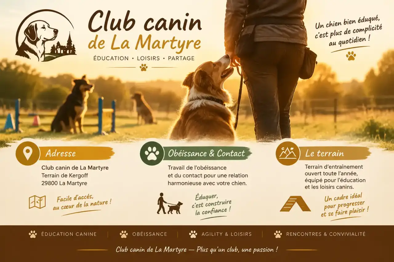 Club canin de La Martyre : adresse, obéissance et contact du terrain