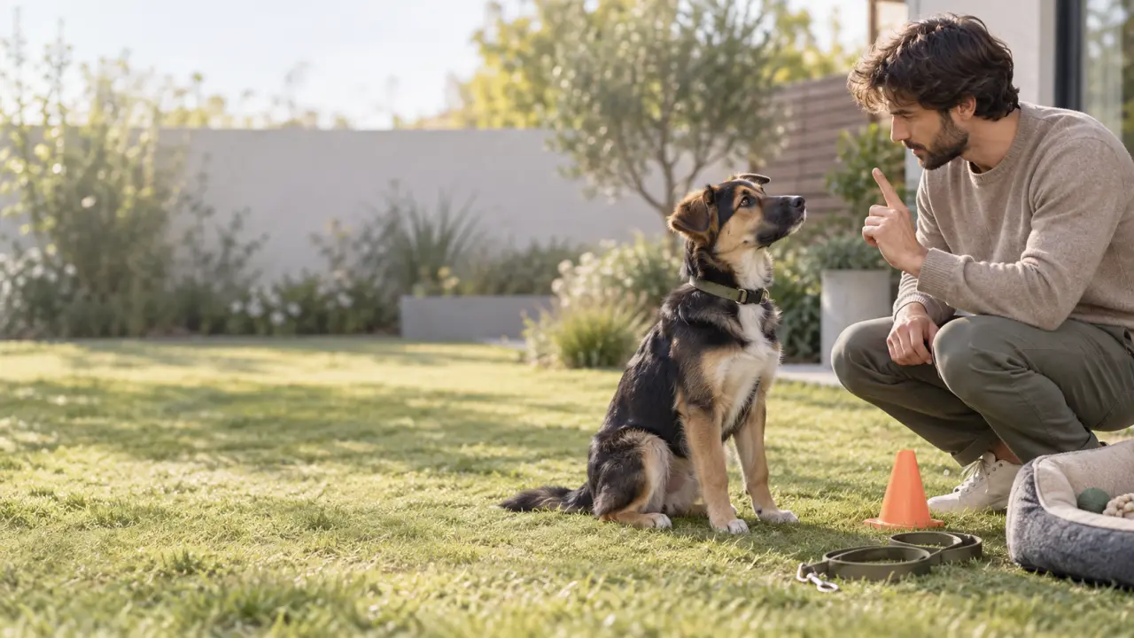 Chien attentif assis auprès de son propriétaire pendant une séance d'éducation canine
