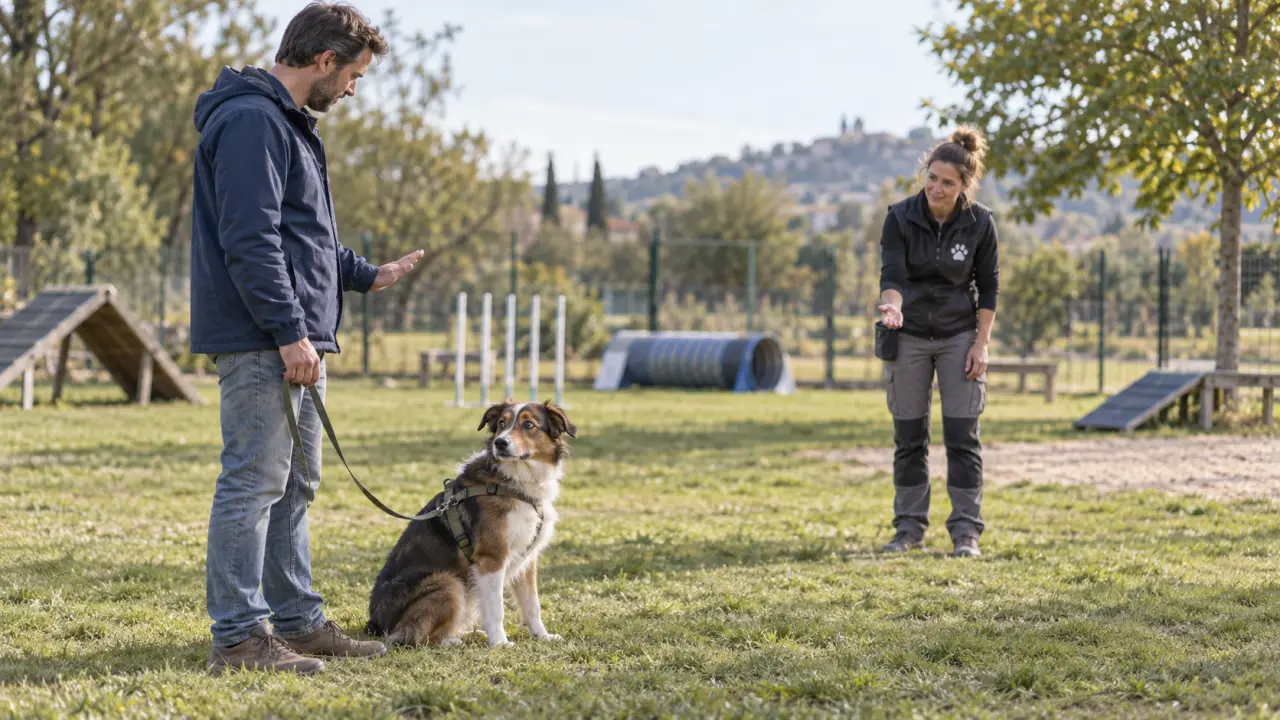 Chien attentif pendant une séance d'éducation canine