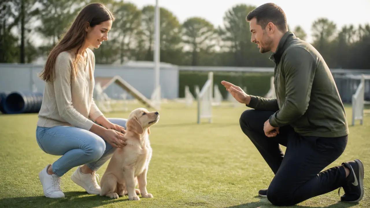 Chiot accompagné par un éducateur canin certifié