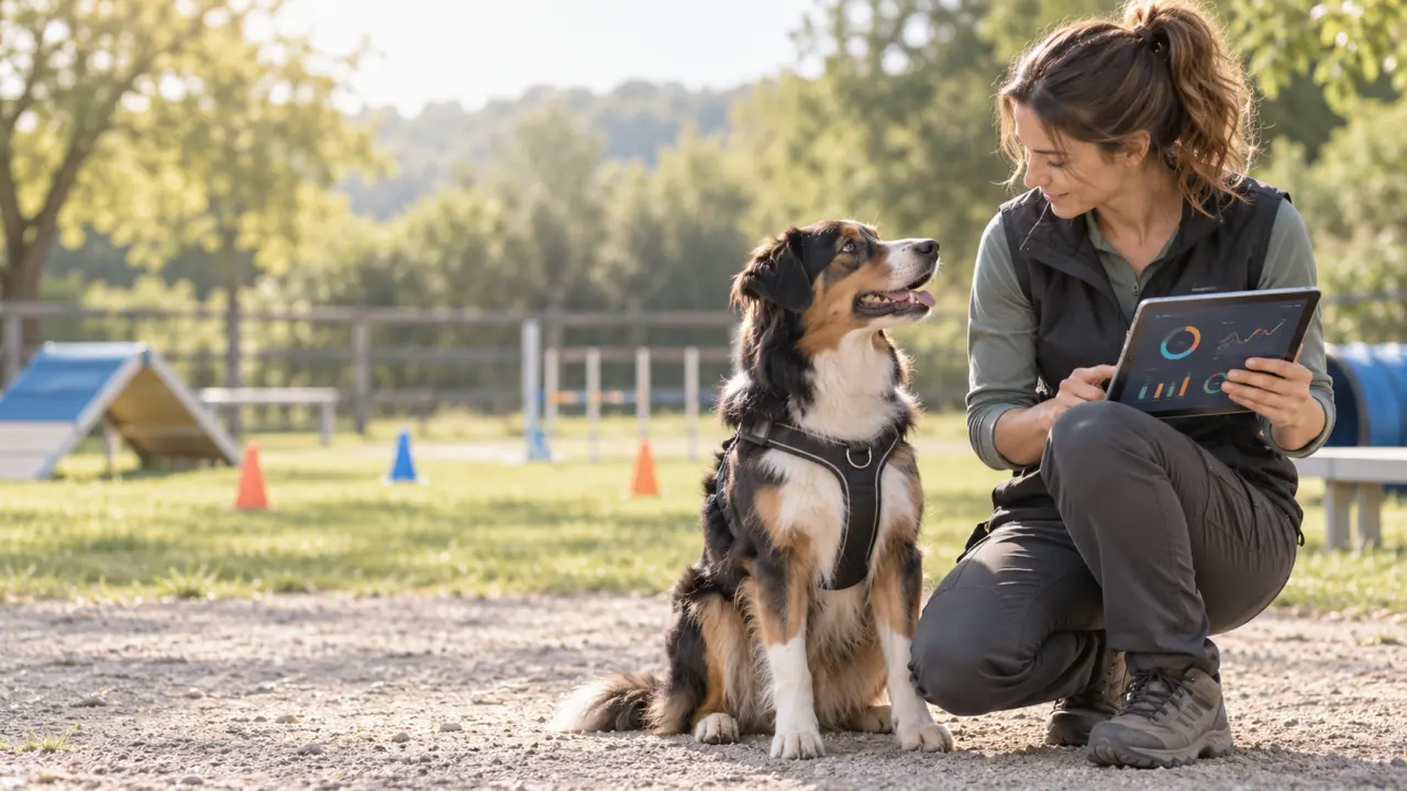Chien accompagné par un professionnel lors d'une séance d'éducation canine