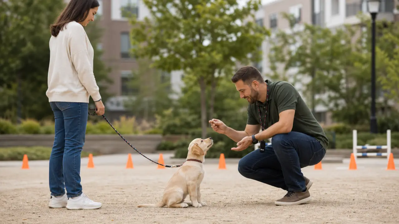 Chiot en séance avec un éducateur canin de quartier