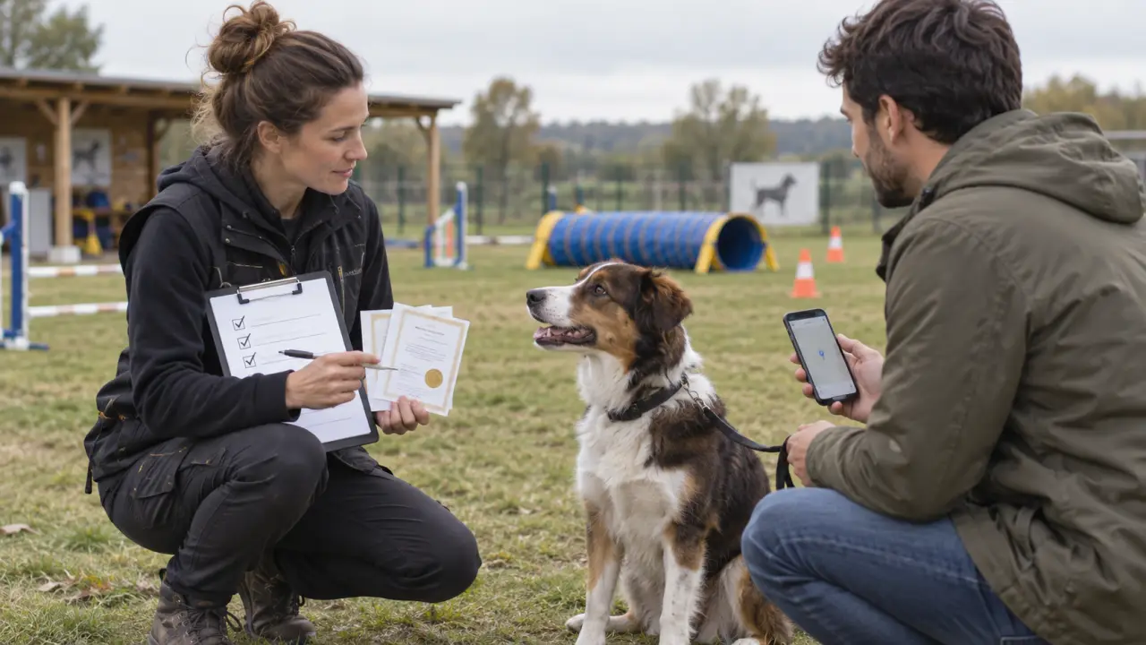 Chien accompagné par son éducateur lors d'une séance d'éducation canine