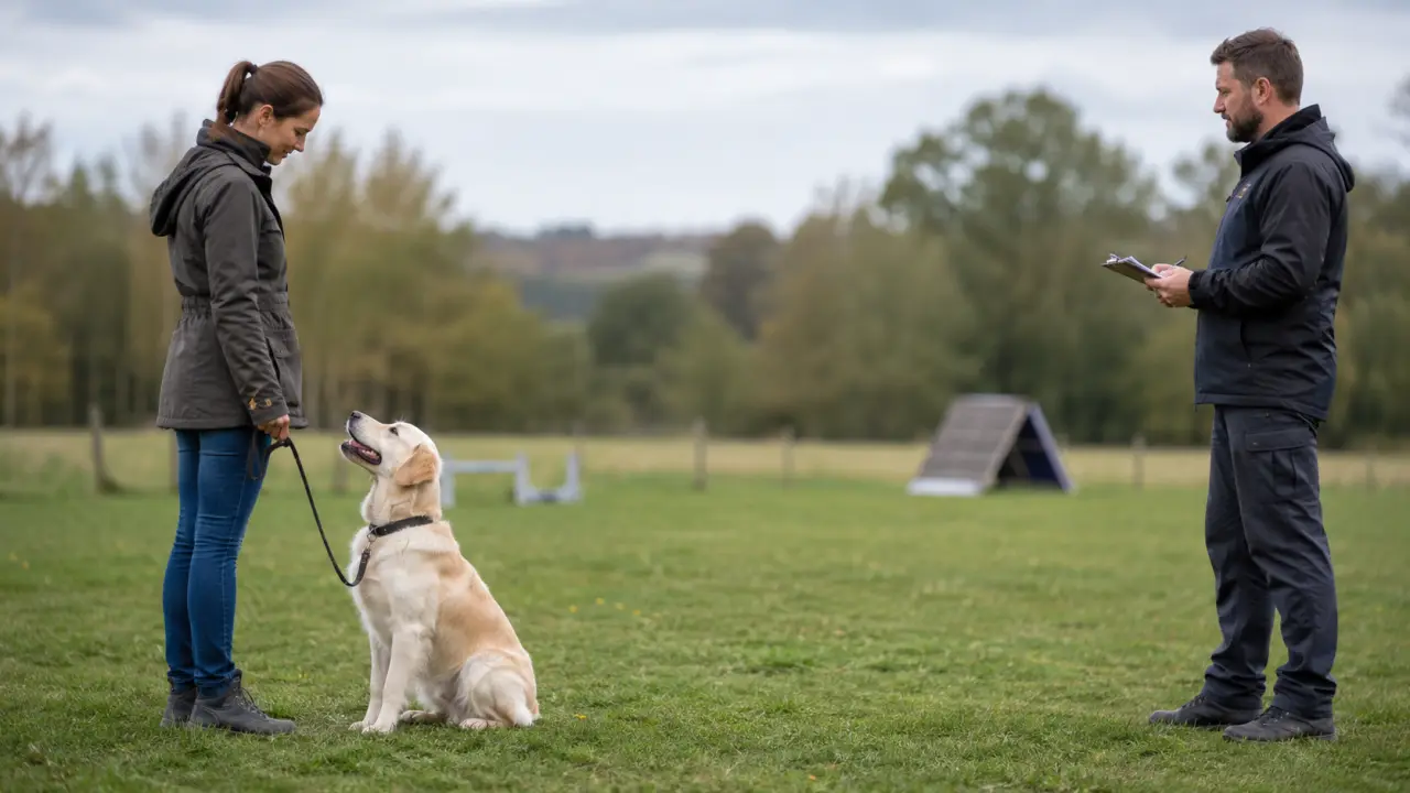 Première séance chez un éducateur canin, chien attentif et cadre structuré