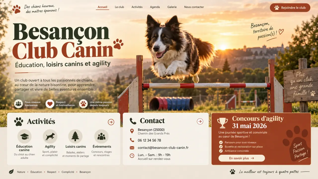 Besançon Club Canin : activités, contact et concours d’agility du 31 mai 2026