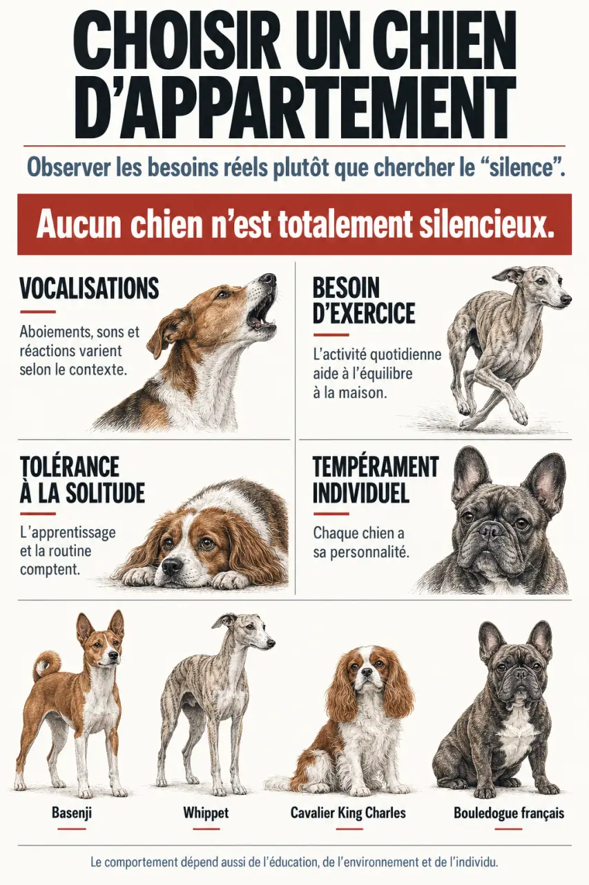 Infographie comparative sur le chien d appartement qui n aboie pas et ses besoins réels